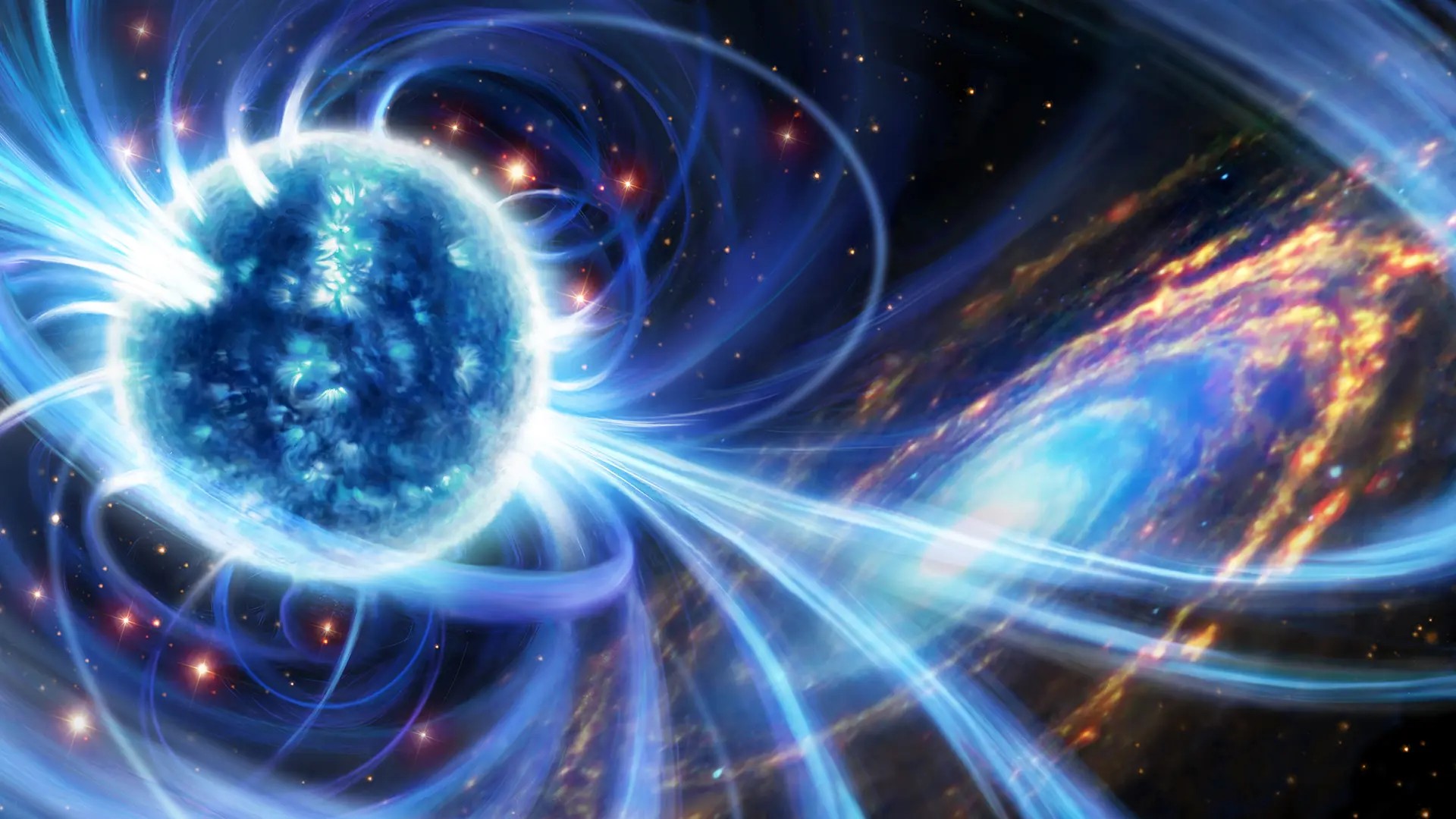 Magnetar illustration with fast radio burst (Credit: Danielle Futselaar artsource.nl)