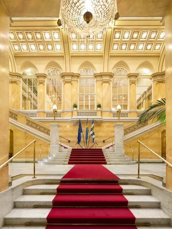 A marble staircase inside the building Börsen in Gothenburg.