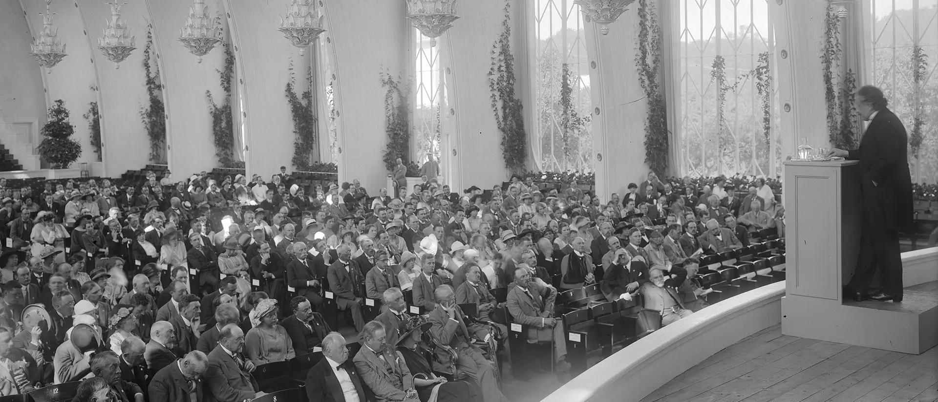 Albert Einstein is lecturing at the Liseberg theatre in Gothenburg, Sweden, 1923.