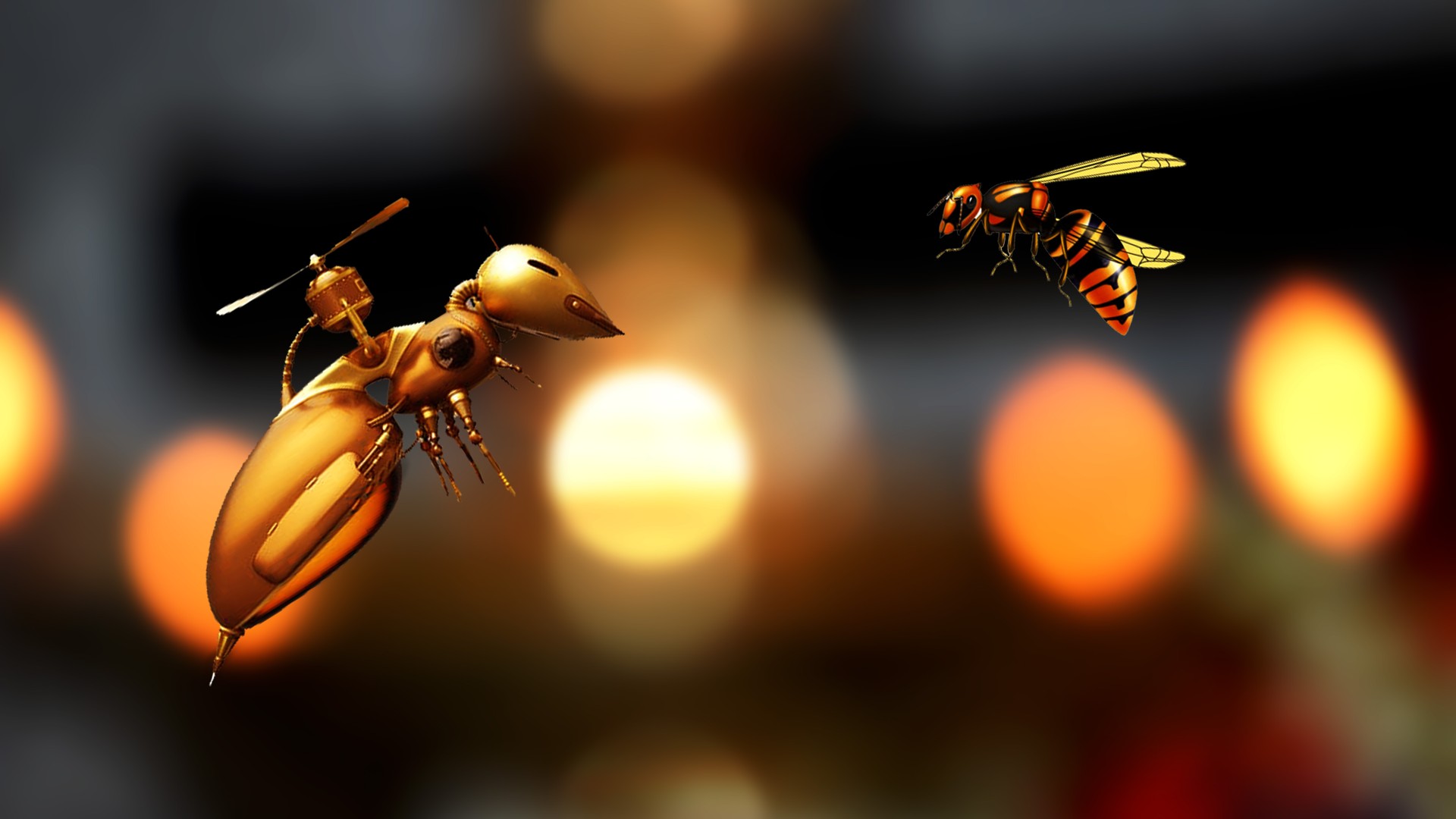 Robotic wasp and a Natural wasp meeting.