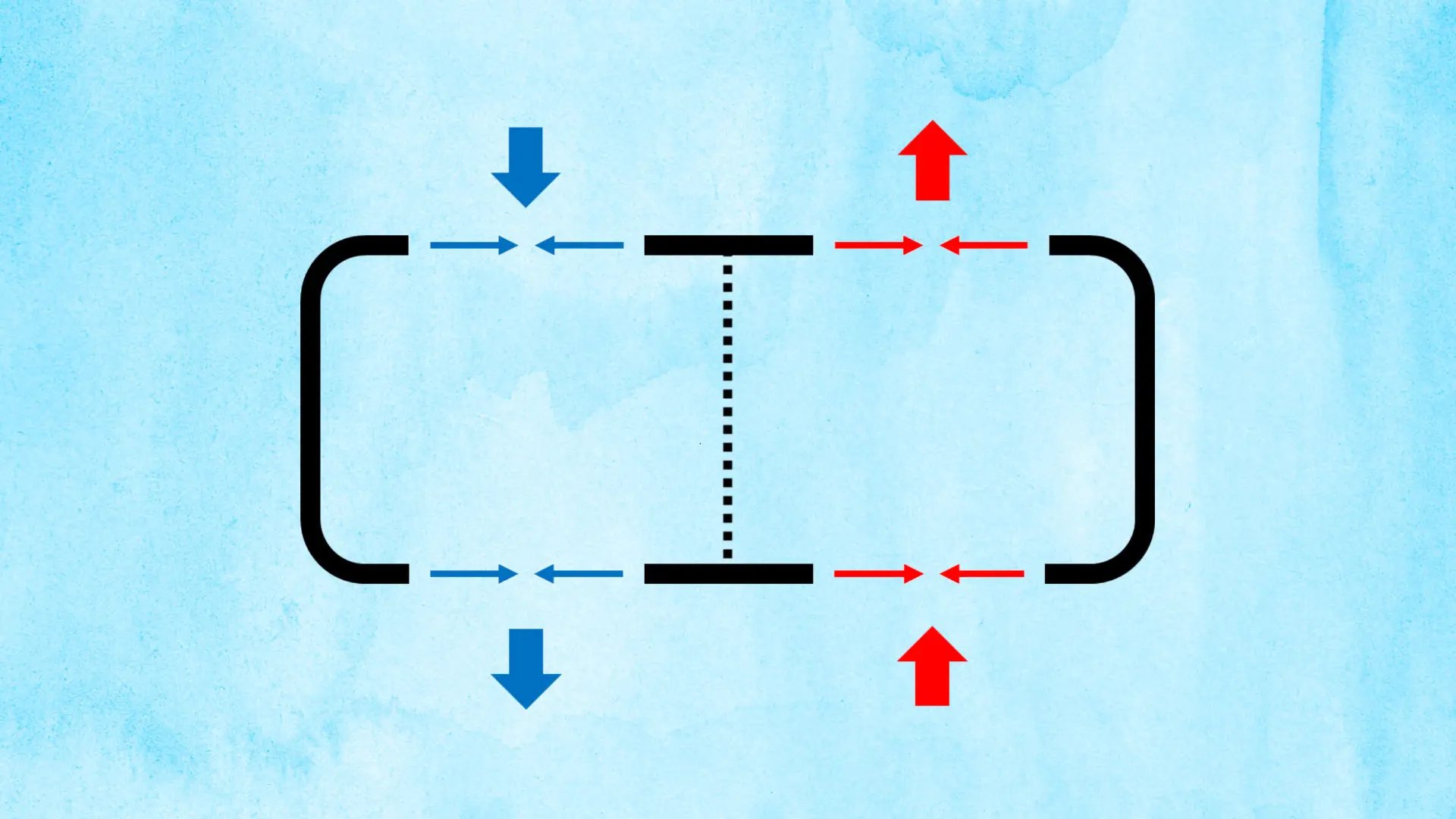 Illustration i diagram-stil. Pilar som visar separata flöden genom ett område.