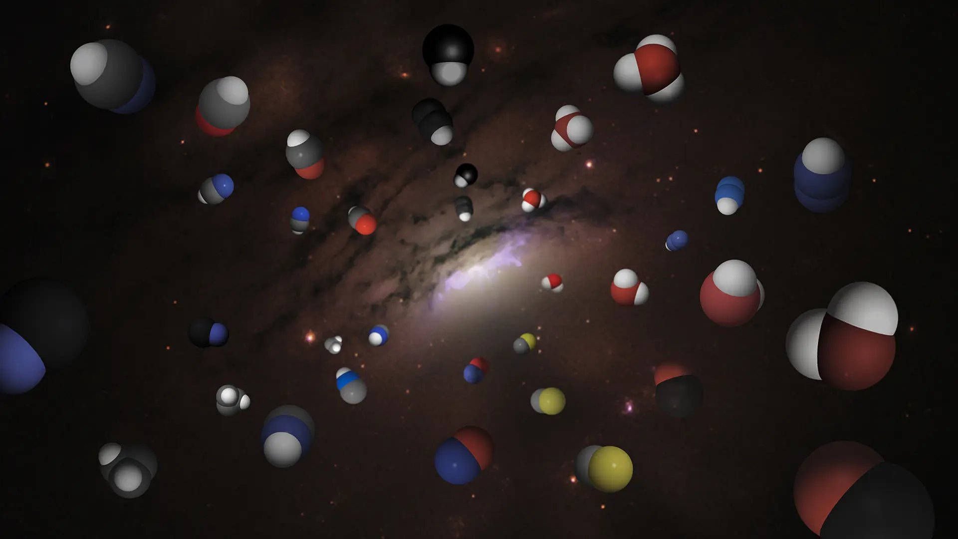 Galaxy with molecule illustrations