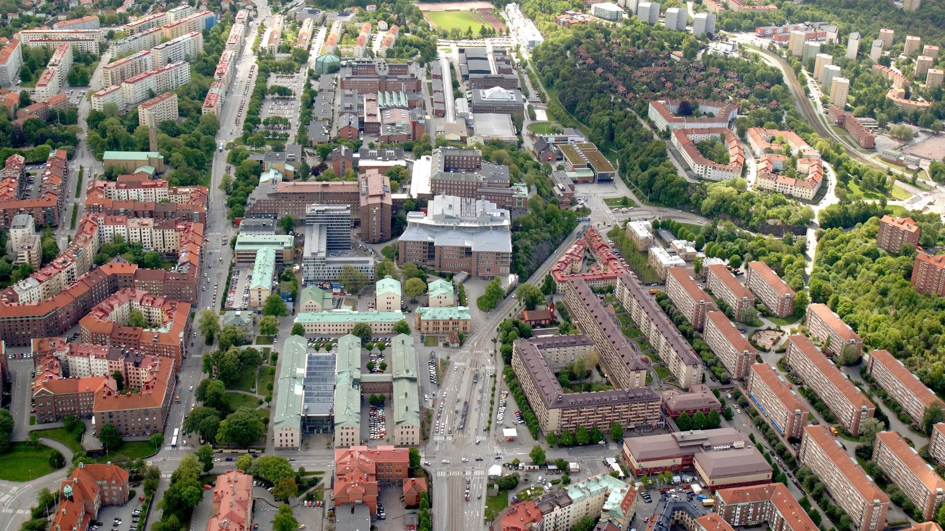 Flygfoto över campus Johanneberg