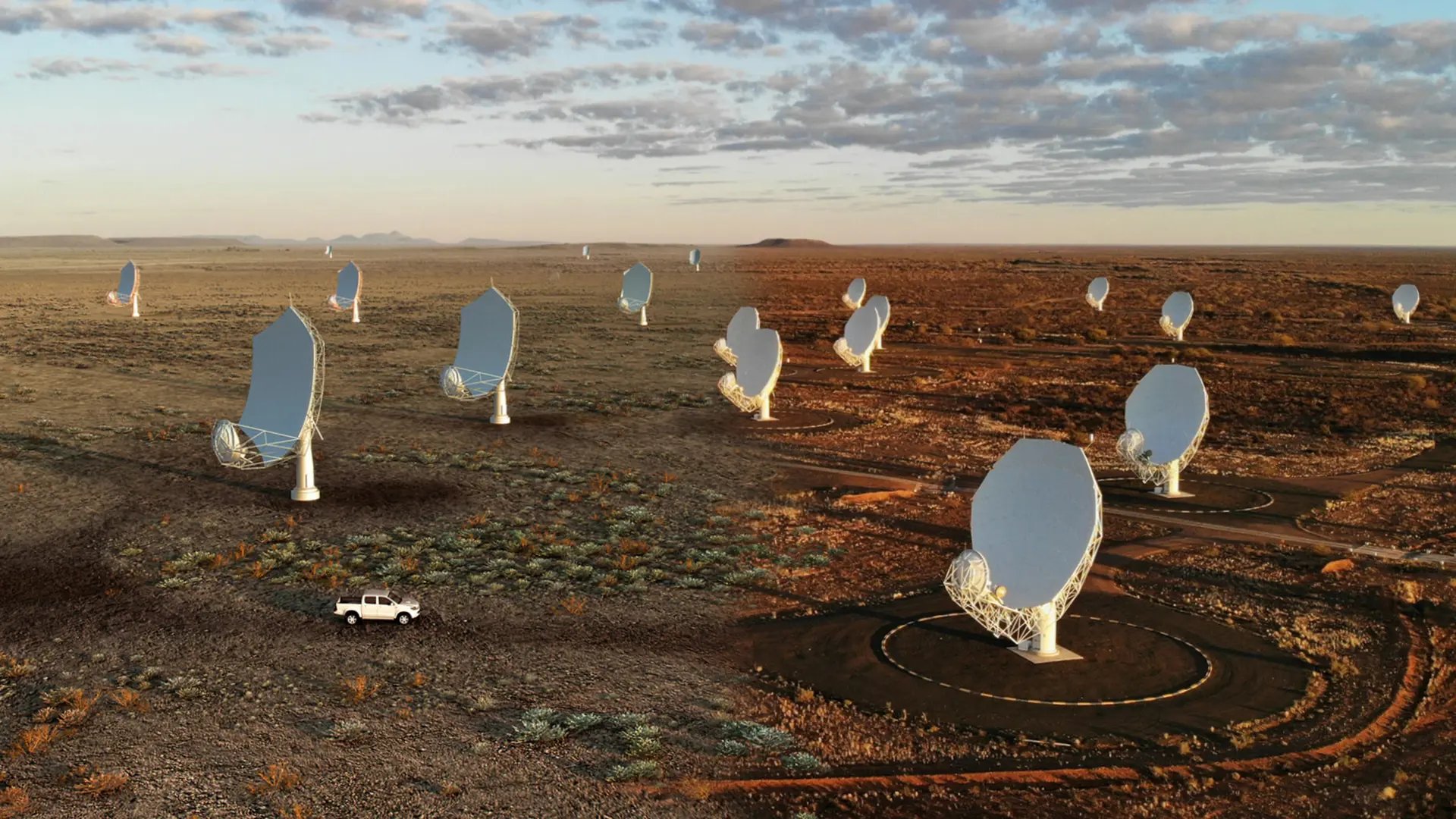 Many radio telescope antennas in South Africa 