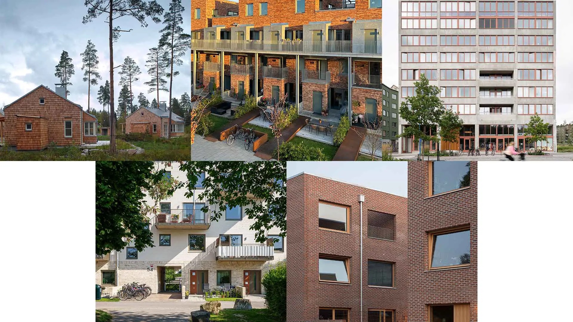 Kollage av bilde på olika nybyggda bostäder