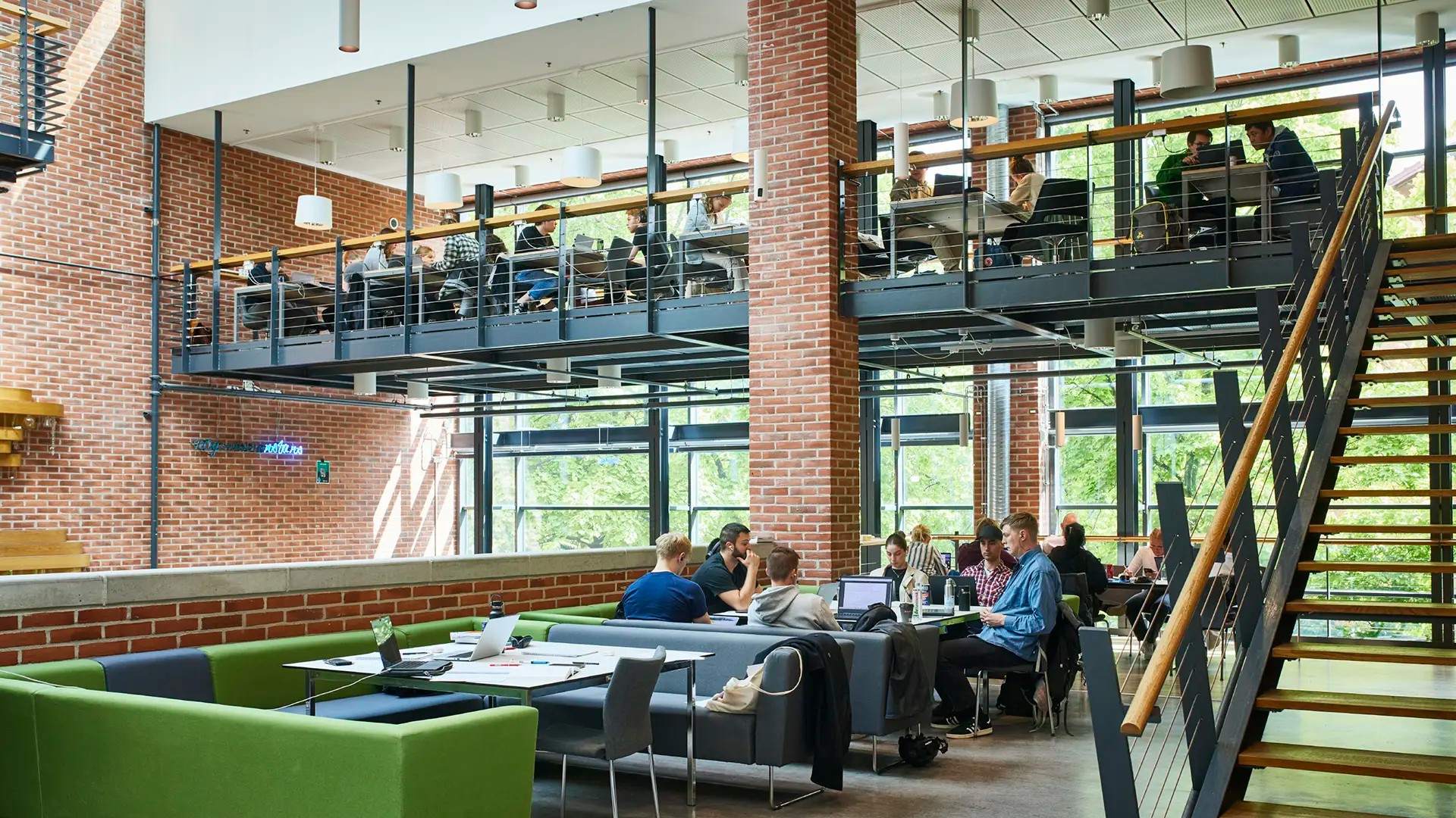 Students and open spaces in the Chemistry building. 