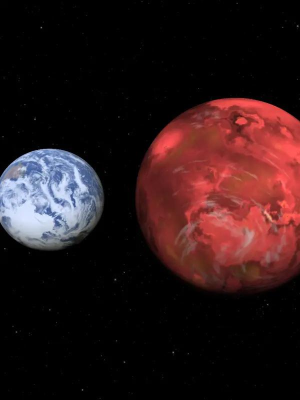 Jorden jämte en illustration av planeten TOI-733b